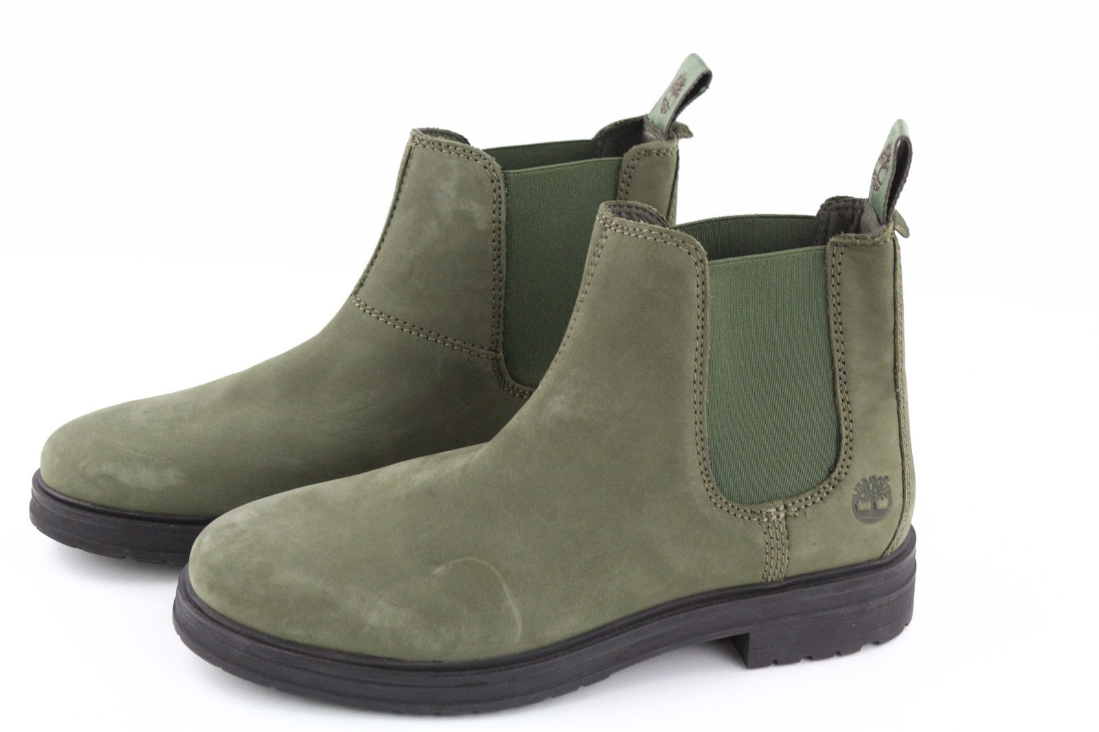 TIMBERLAND Women's Olive Green Chelsea Boots EU38 UK5 Leather Almond Toe Ankle