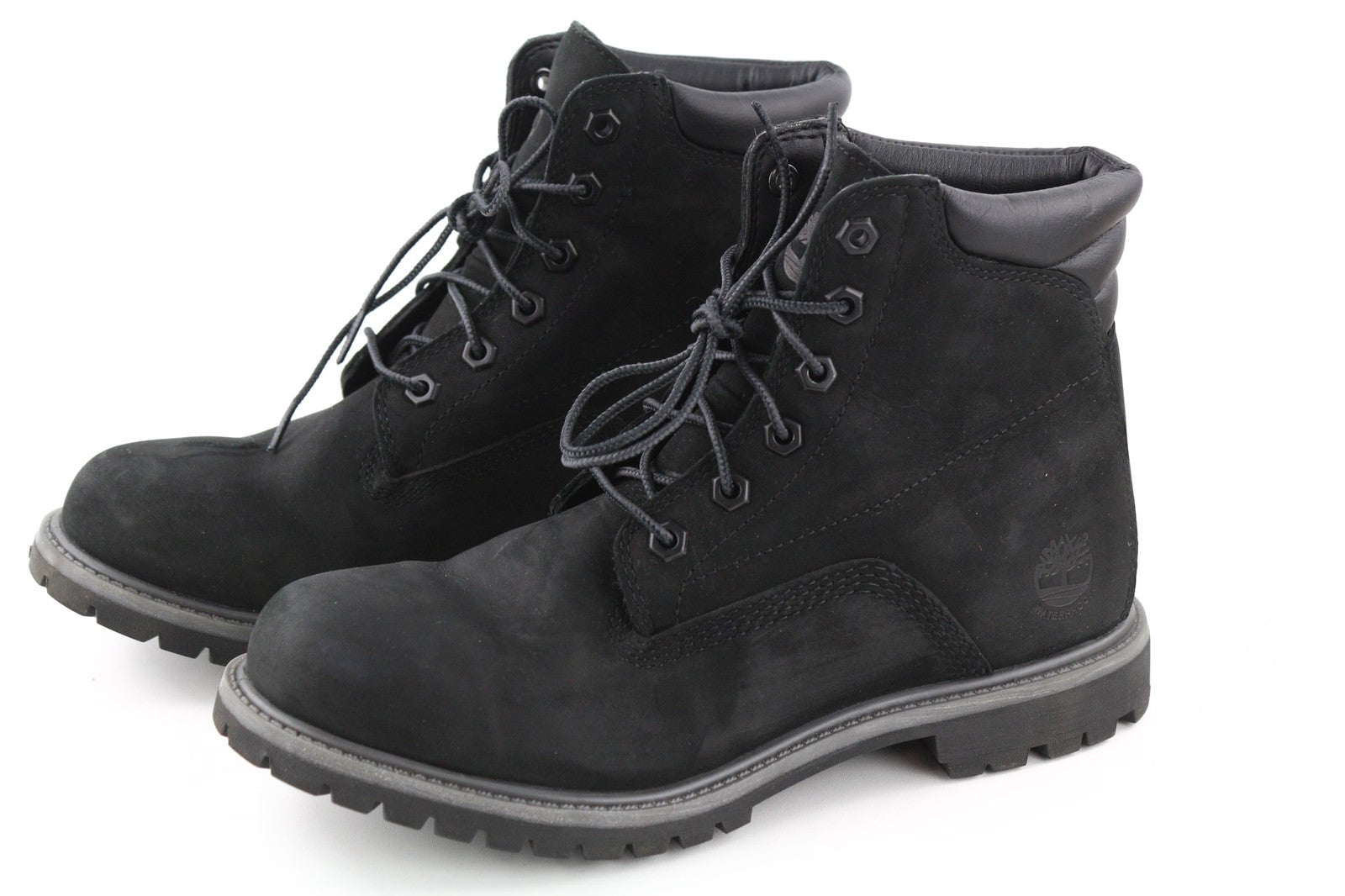 TIMBERLAND Women's Black Leather Boots EU40 UK7 Lace Up Almond Toe Ortholite