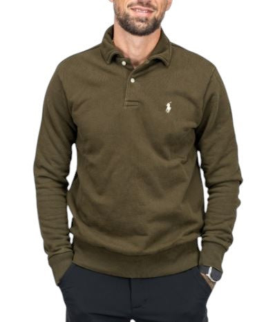 RALPH LAUREN Men Sweatshirt 2XL Dark Green Polo Half Button Pullover RRP199