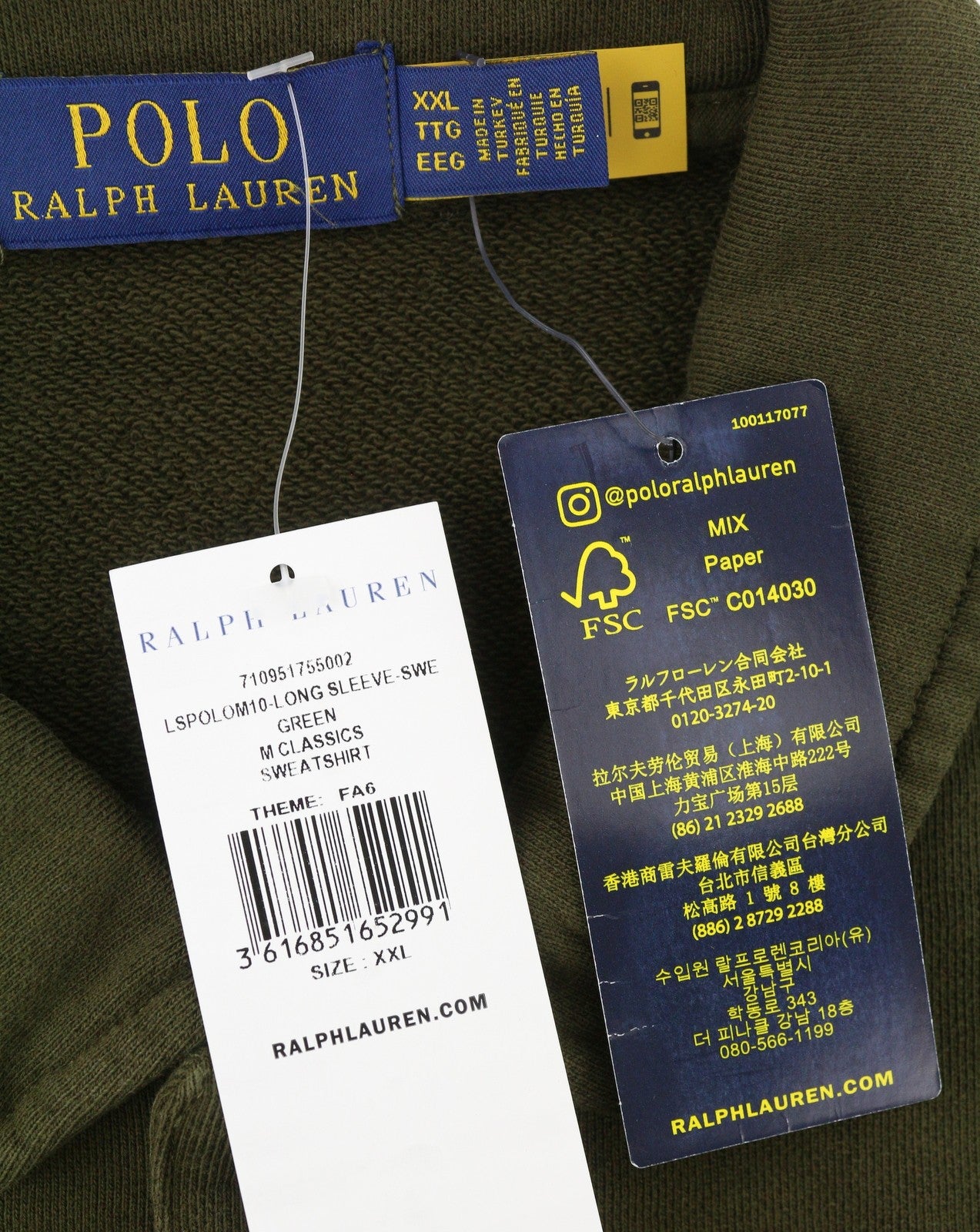 RALPH LAUREN Men Sweatshirt 2XL Dark Green Polo Half Button Pullover RRP199