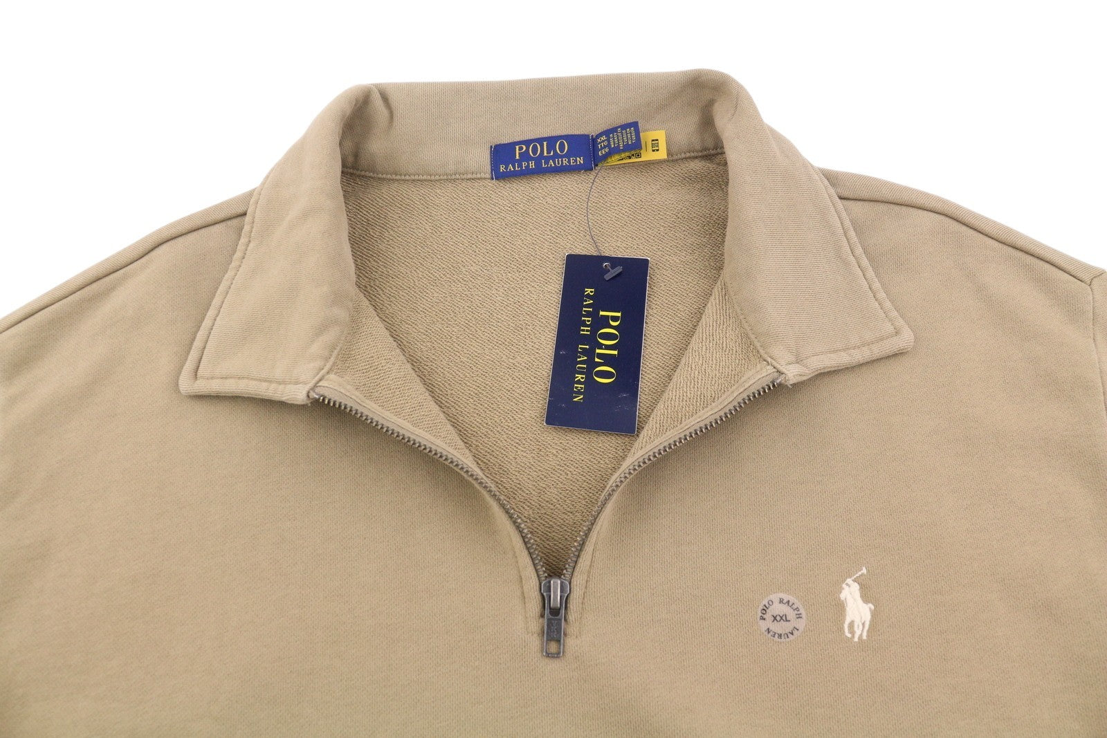 RALPH LAUREN Classics Khaki Men Sweatshirt 2XL Polo Half Zip Pullover RRP199