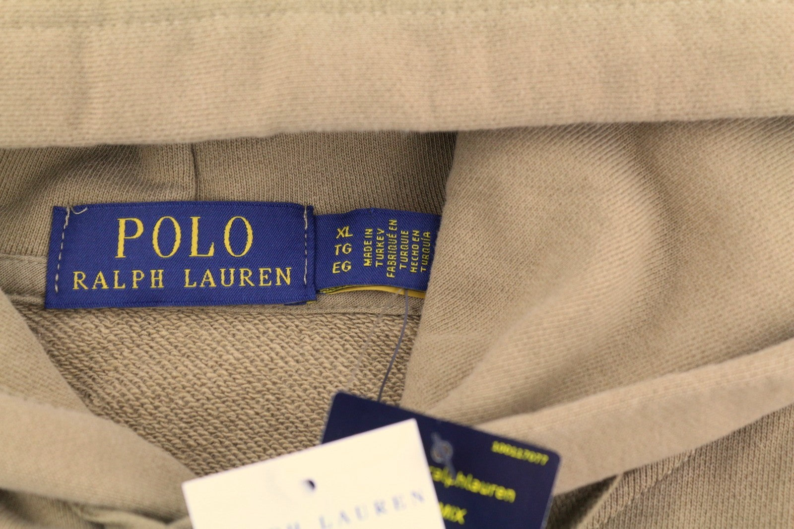 RALPH LAUREN Men Hoodie XL Light Brown Kangaroo Pocket Logo Pullover RRP199