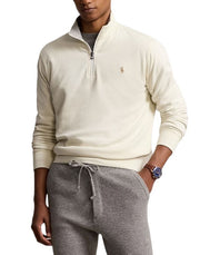 RALPH LAUREN Men Sweatshirt 2XL Cream High Half Zip Neck Logo Pullover RRP199