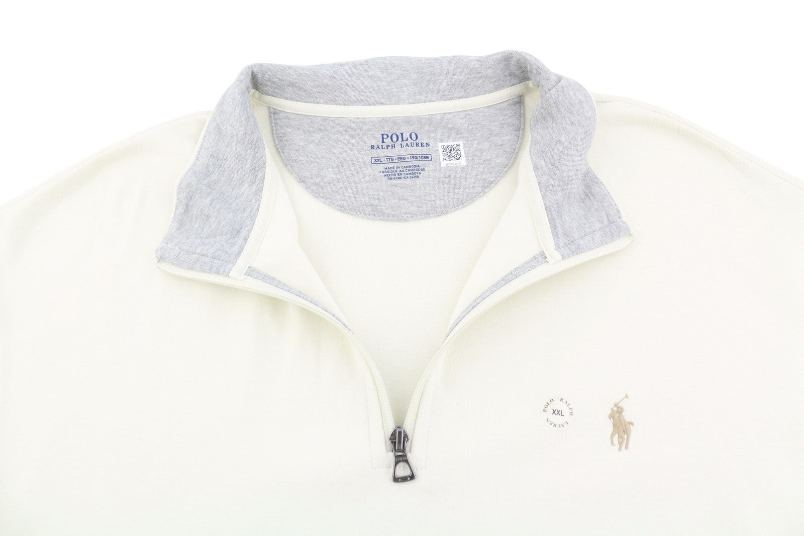 RALPH LAUREN Men Sweatshirt 2XL Cream High Half Zip Neck Logo Pullover RRP199