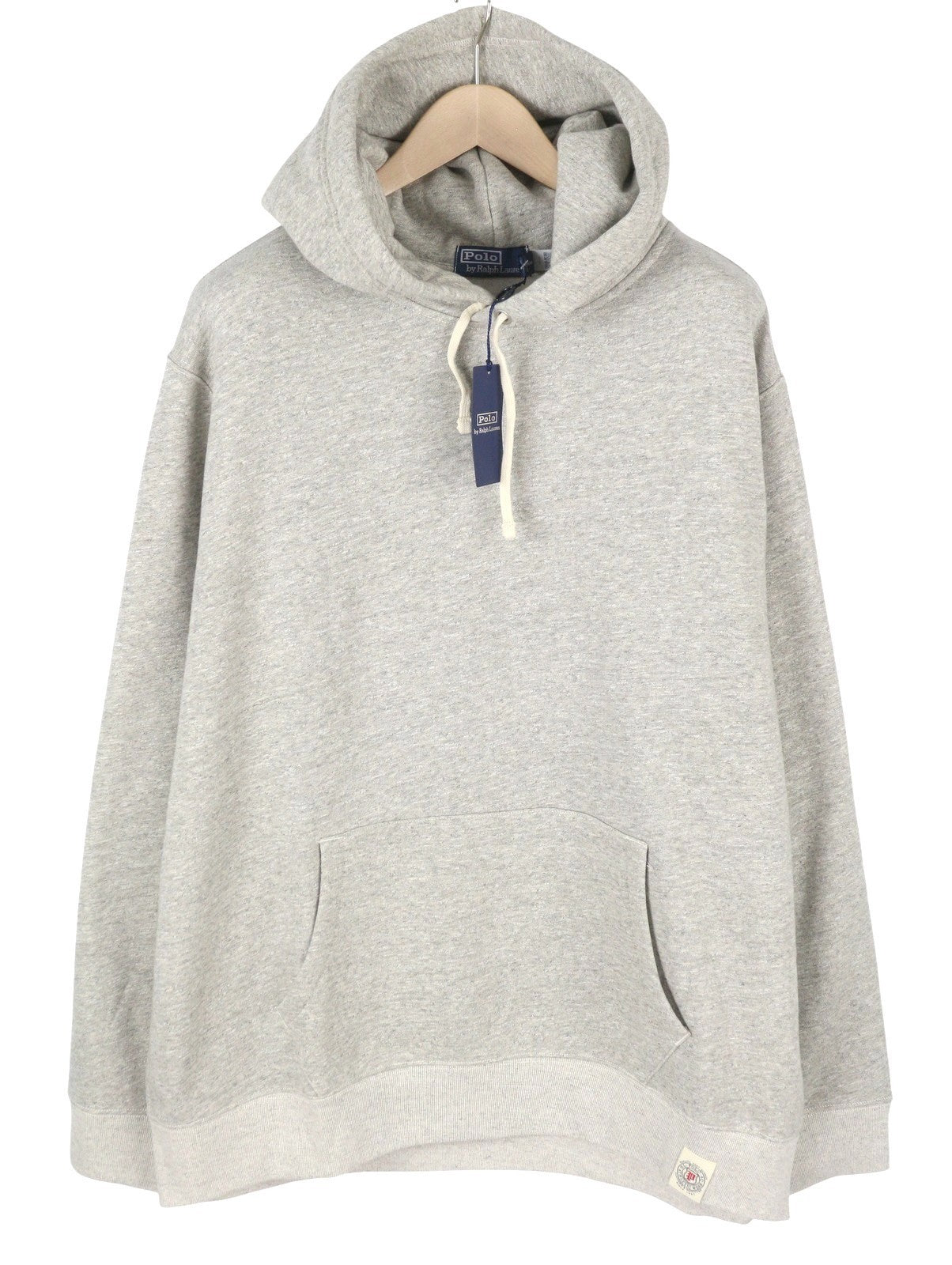 RALPH LAUREN Men Hoodie 2XL Grey Melange Kangaroo Pocket Logo Pullover RRP299