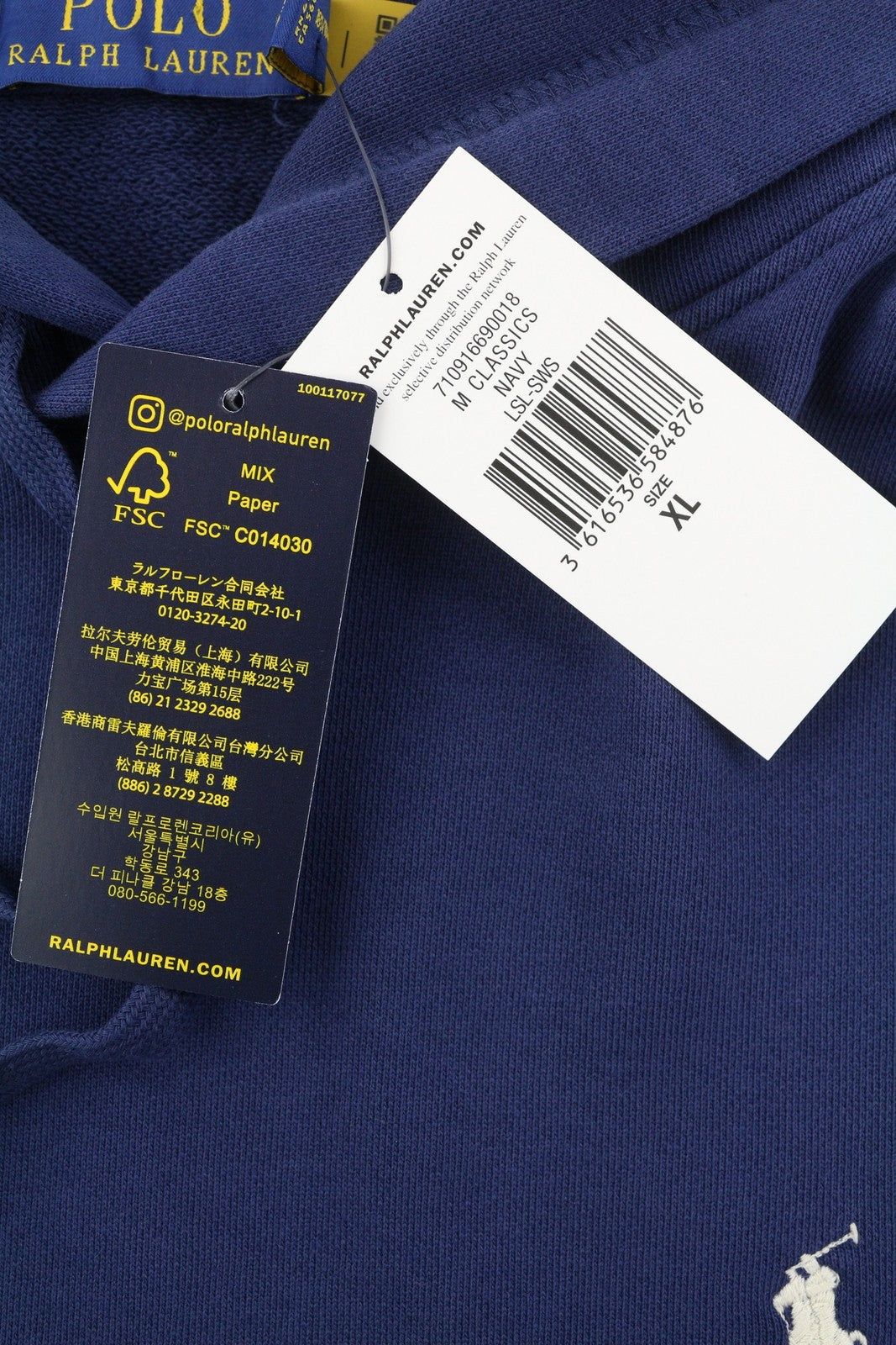 RALPH LAUREN Classics Navy Men Hoodie XL Pullover Kangaroo Pocket Hooded Logo