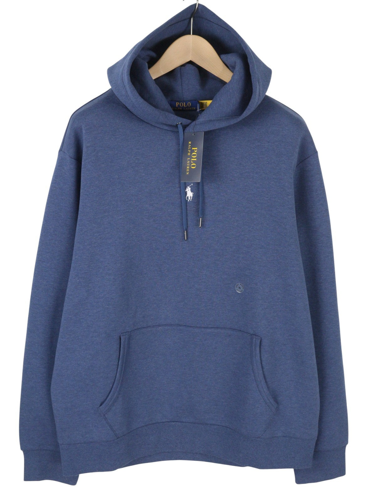 RALPH LAUREN Men Hoodie XL Blue Melange Kangaroo Pocket Logo Pullover RRP199