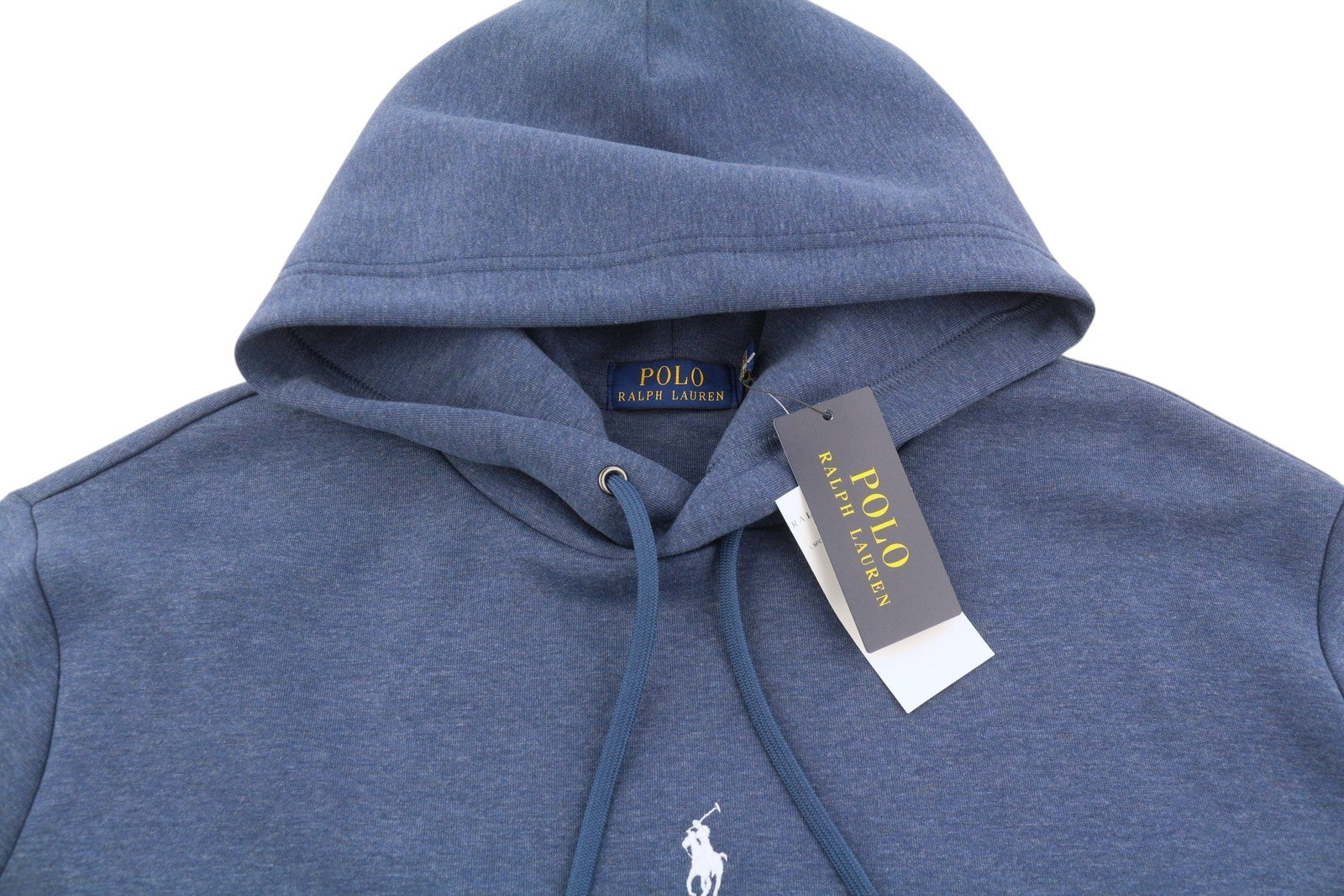 RALPH LAUREN Men Hoodie XL Blue Melange Kangaroo Pocket Logo Pullover RRP199