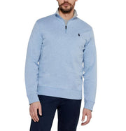 RALPH LAUREN Men Sweatshirt 2XL Blue Melange Half Zip Neck Logo Pullover RRP199