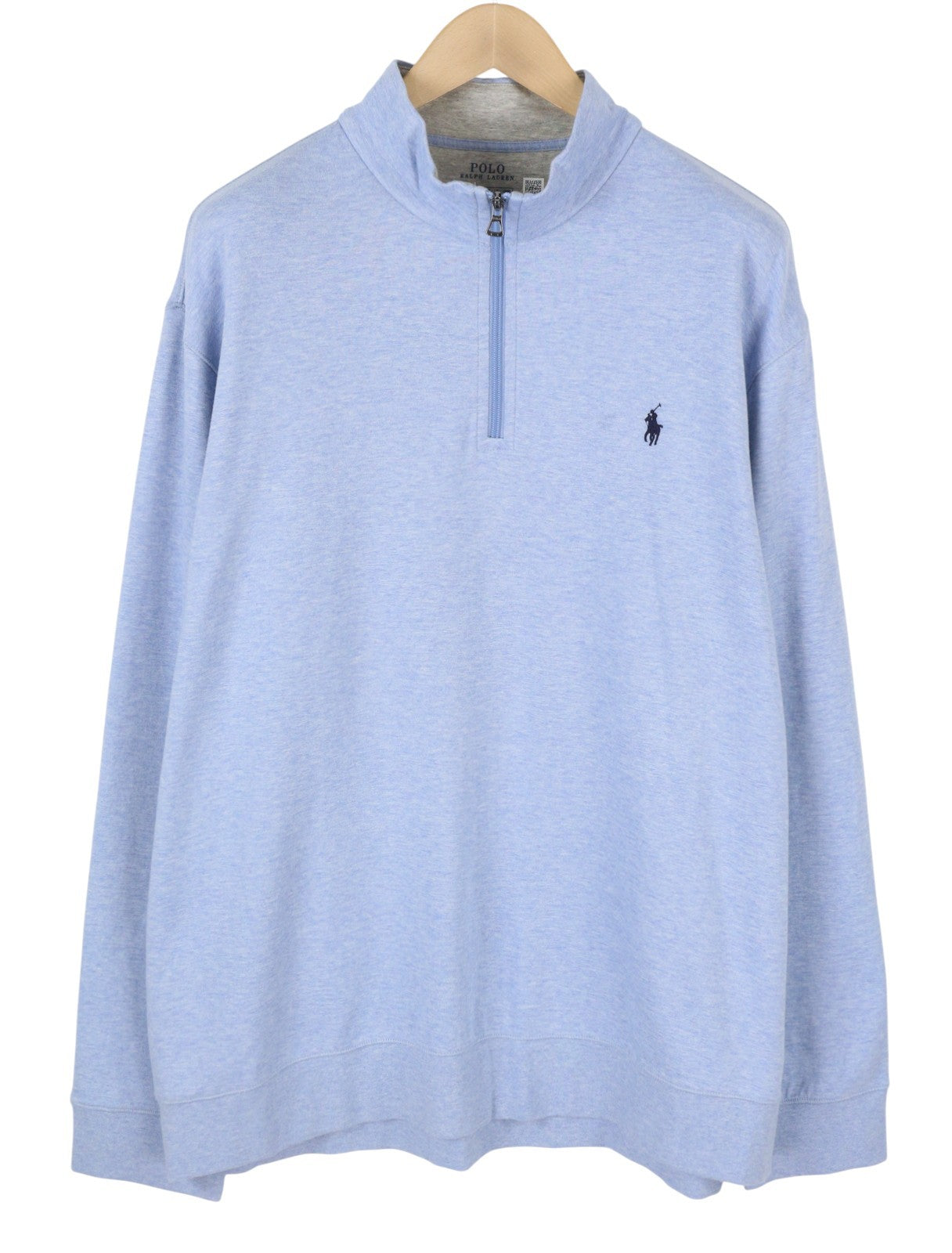 RALPH LAUREN Men Sweatshirt 2XL Blue Melange Half Zip Neck Logo Pullover RRP199