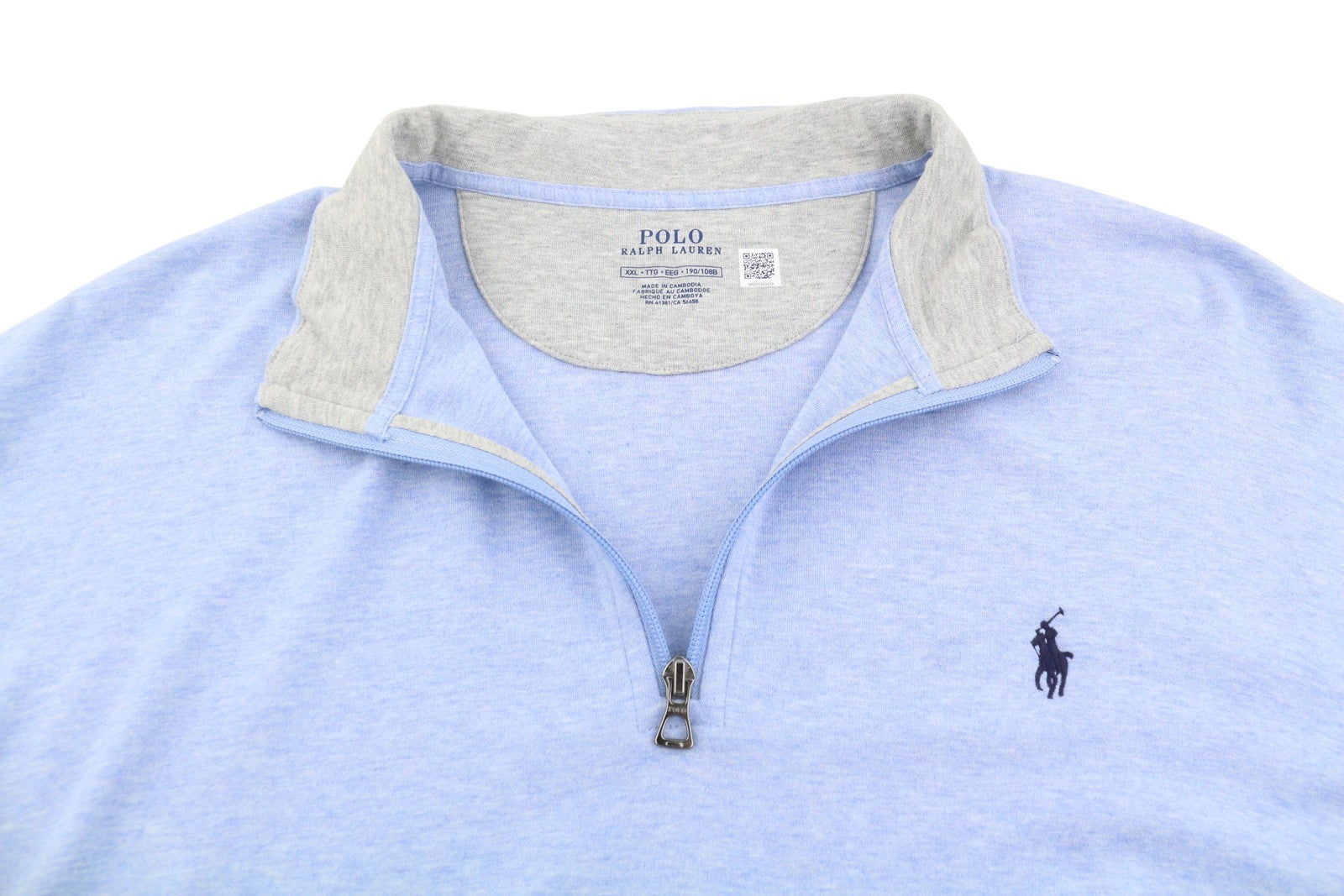 RALPH LAUREN Men Sweatshirt 2XL Blue Melange Half Zip Neck Logo Pullover RRP199