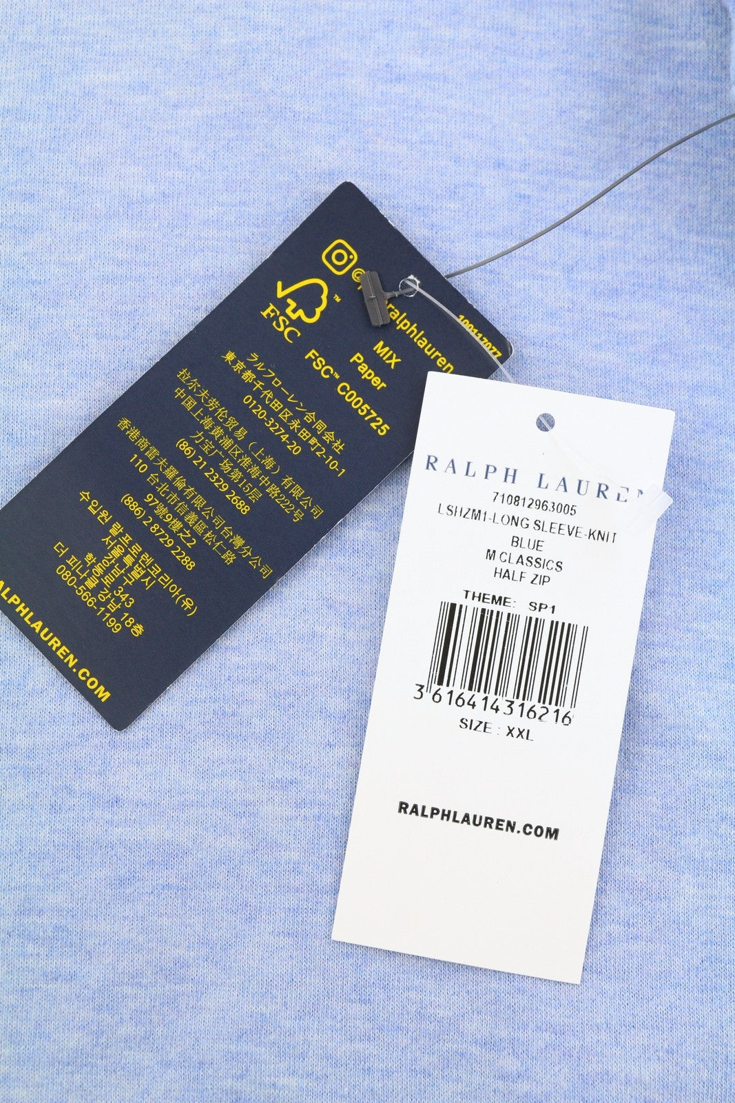 RALPH LAUREN Men Sweatshirt 2XL Blue Melange Half Zip Neck Logo Pullover RRP199