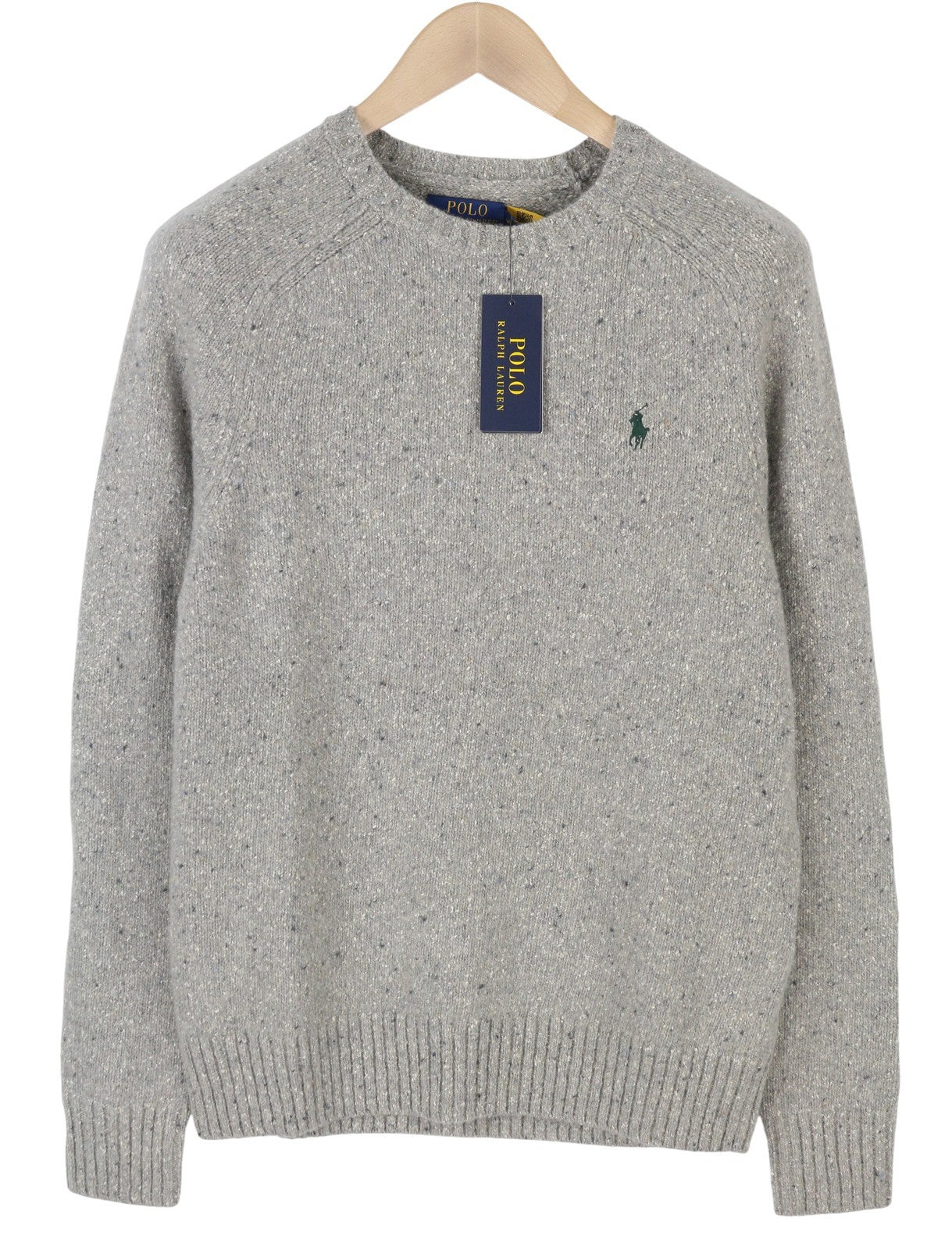 RALPH LAUREN Men Jumper M Grey Melange Wool Blend Tight Knit Pullover RRP199