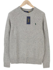 RALPH LAUREN Men Jumper M Grey Melange Wool Blend Tight Knit Pullover RRP199