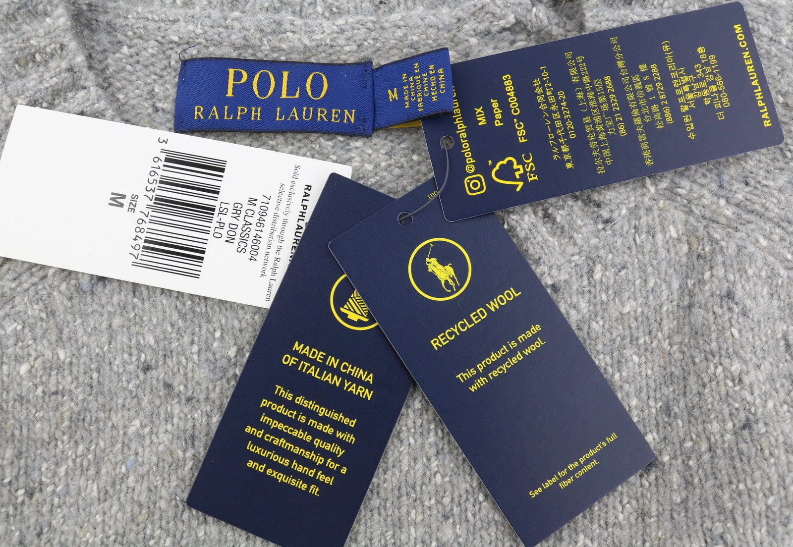 RALPH LAUREN Men Jumper M Grey Melange Wool Blend Tight Knit Pullover RRP199