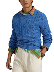 RALPH LAUREN Classics Pullover Men Jumper M Blue Cable Knit Crew Pullover RRP199
