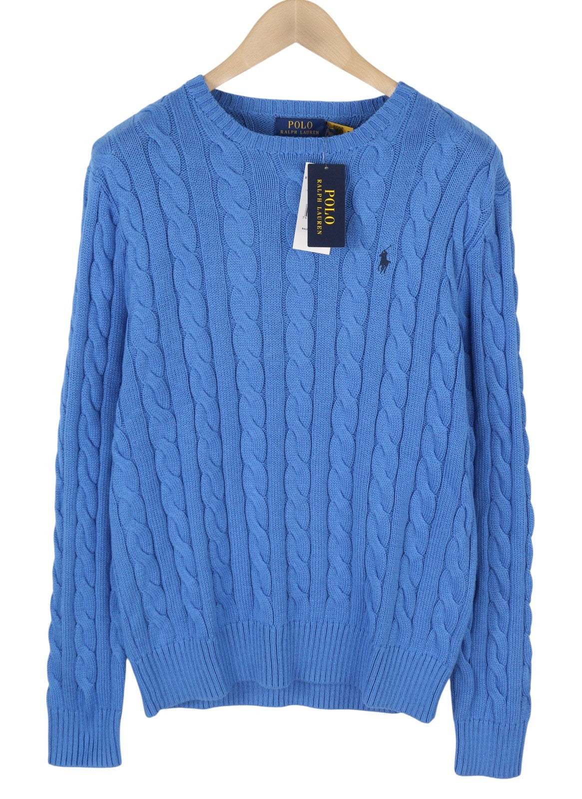 RALPH LAUREN Classics Pullover Men Jumper M Blue Cable Knit Crew Pullover RRP199
