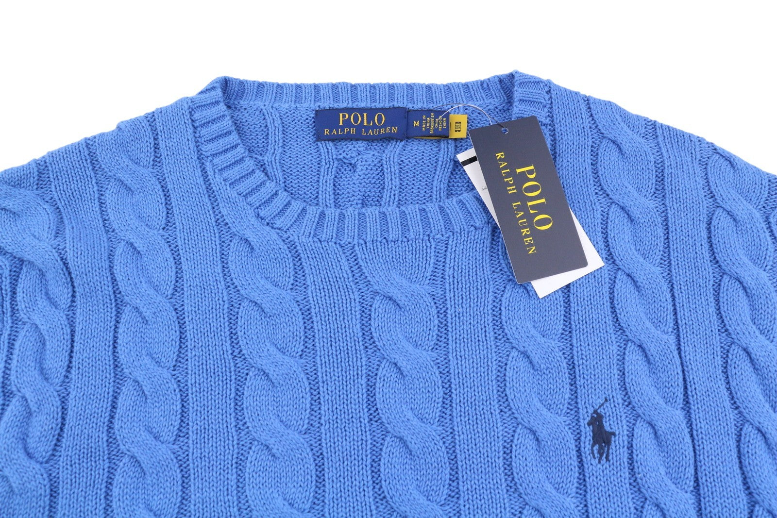 RALPH LAUREN Classics Pullover Men Jumper M Blue Cable Knit Crew Pullover RRP199