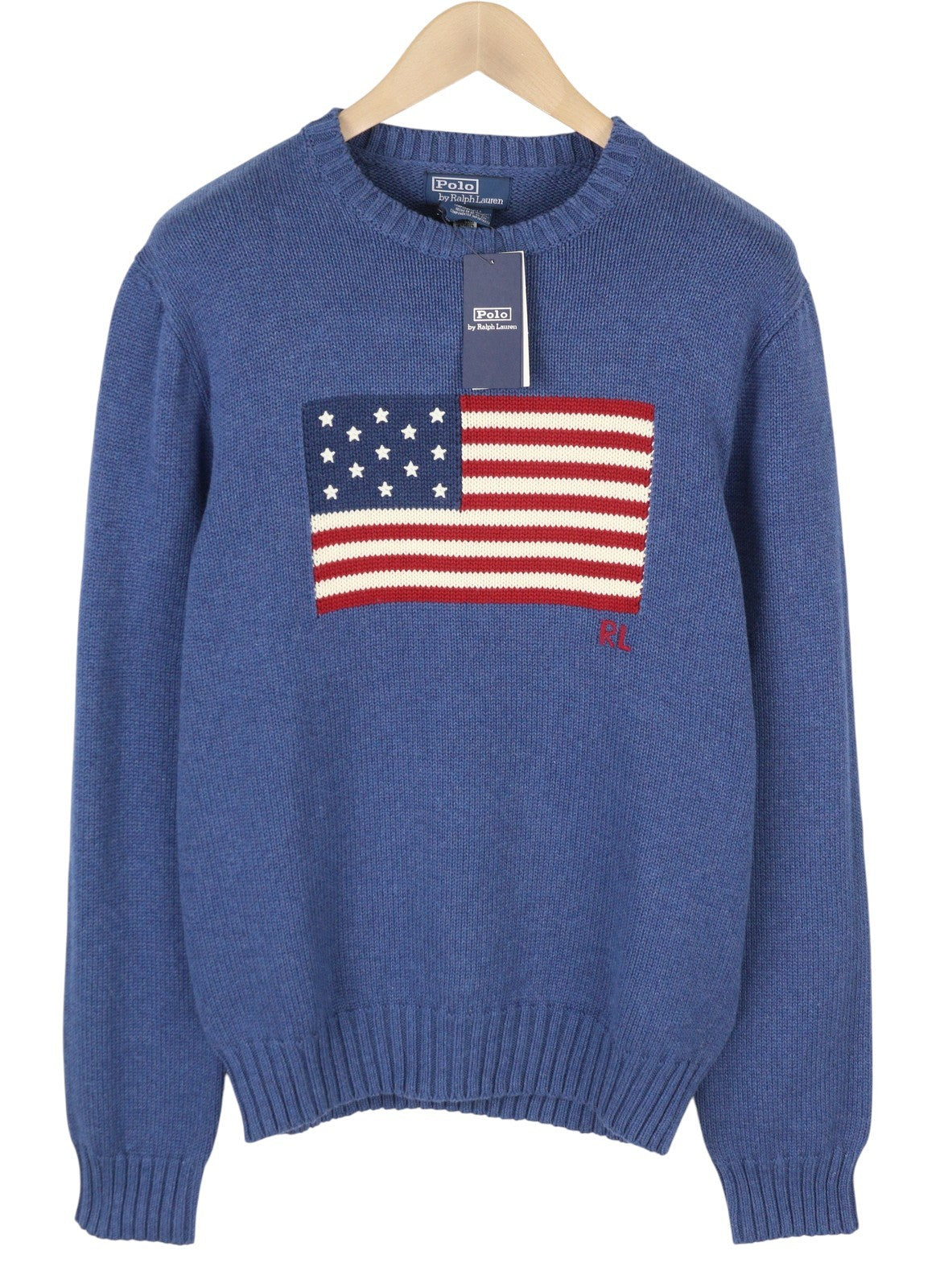 RALPH LAUREN Classics Blue Men Jumper L Blue Cotton USA Flag Pullover RRP499