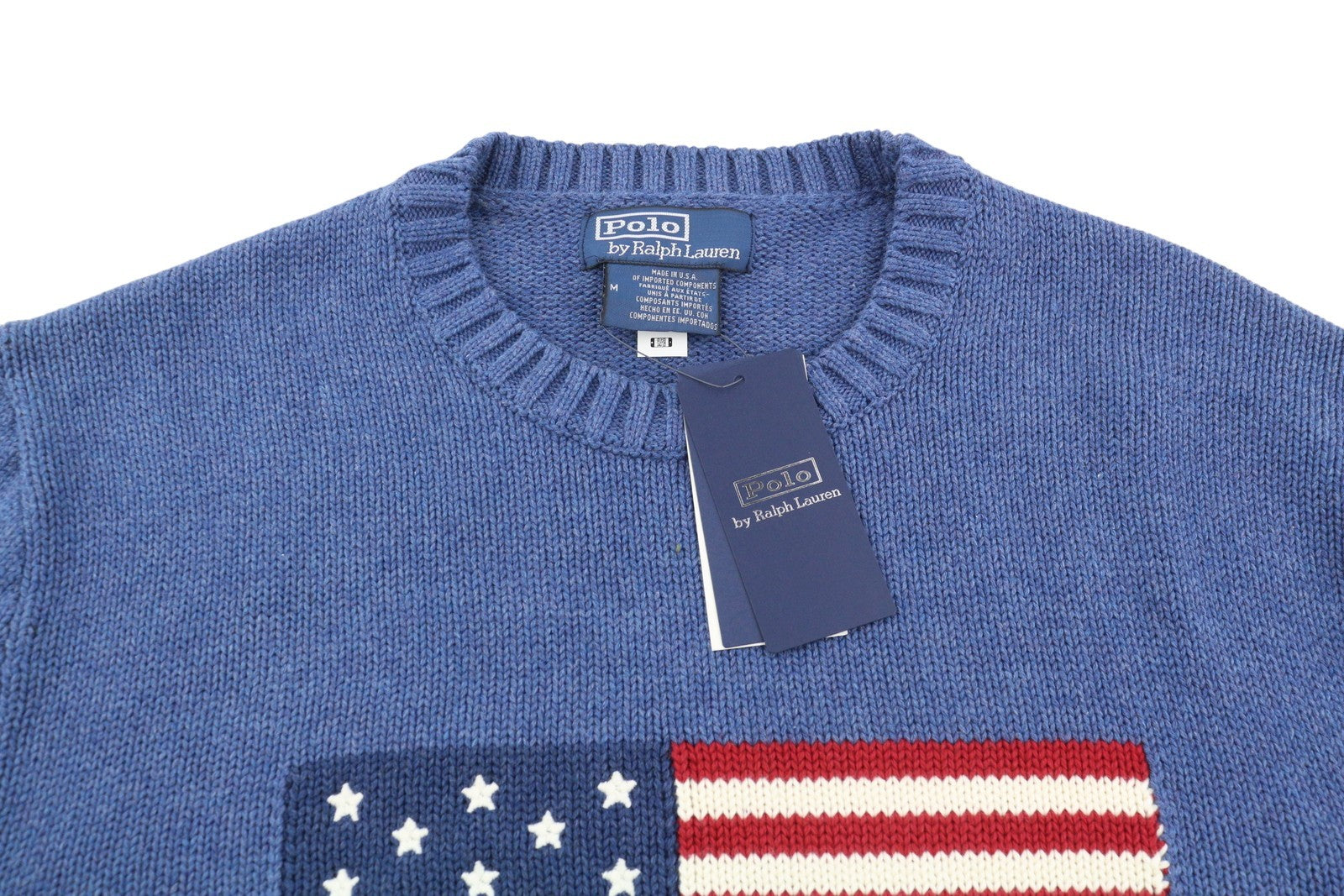 RALPH LAUREN Classics Blue Men Jumper M Blue Cotton USA Flag Pullover RRP499