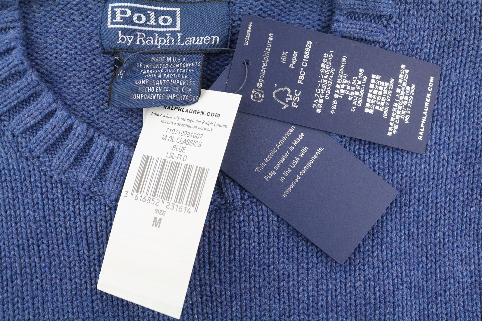 RALPH LAUREN Classics Blue Men Jumper M Blue Cotton USA Flag Pullover RRP499