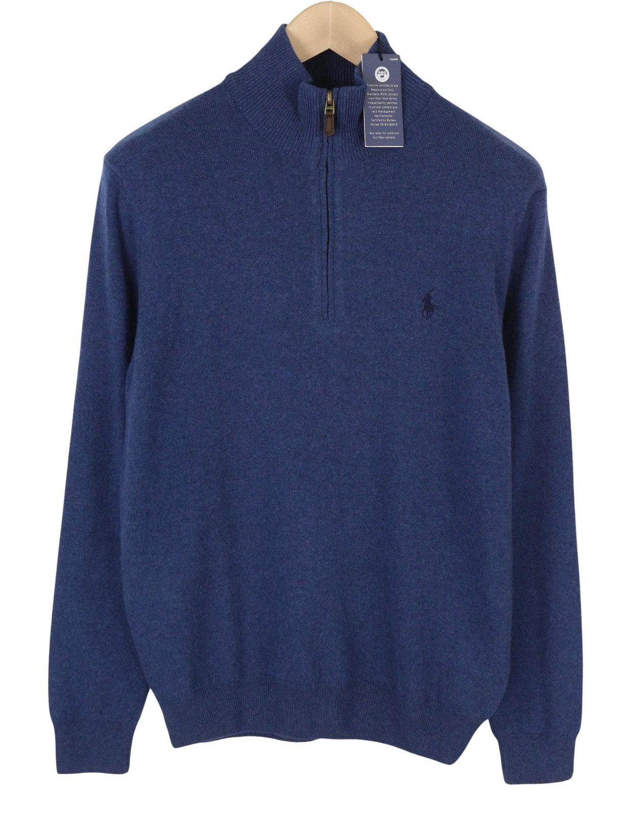 RALPH LAUREN Classics Navy Men Jumper S Blue Wool Tight Knit Half Zip RRP229