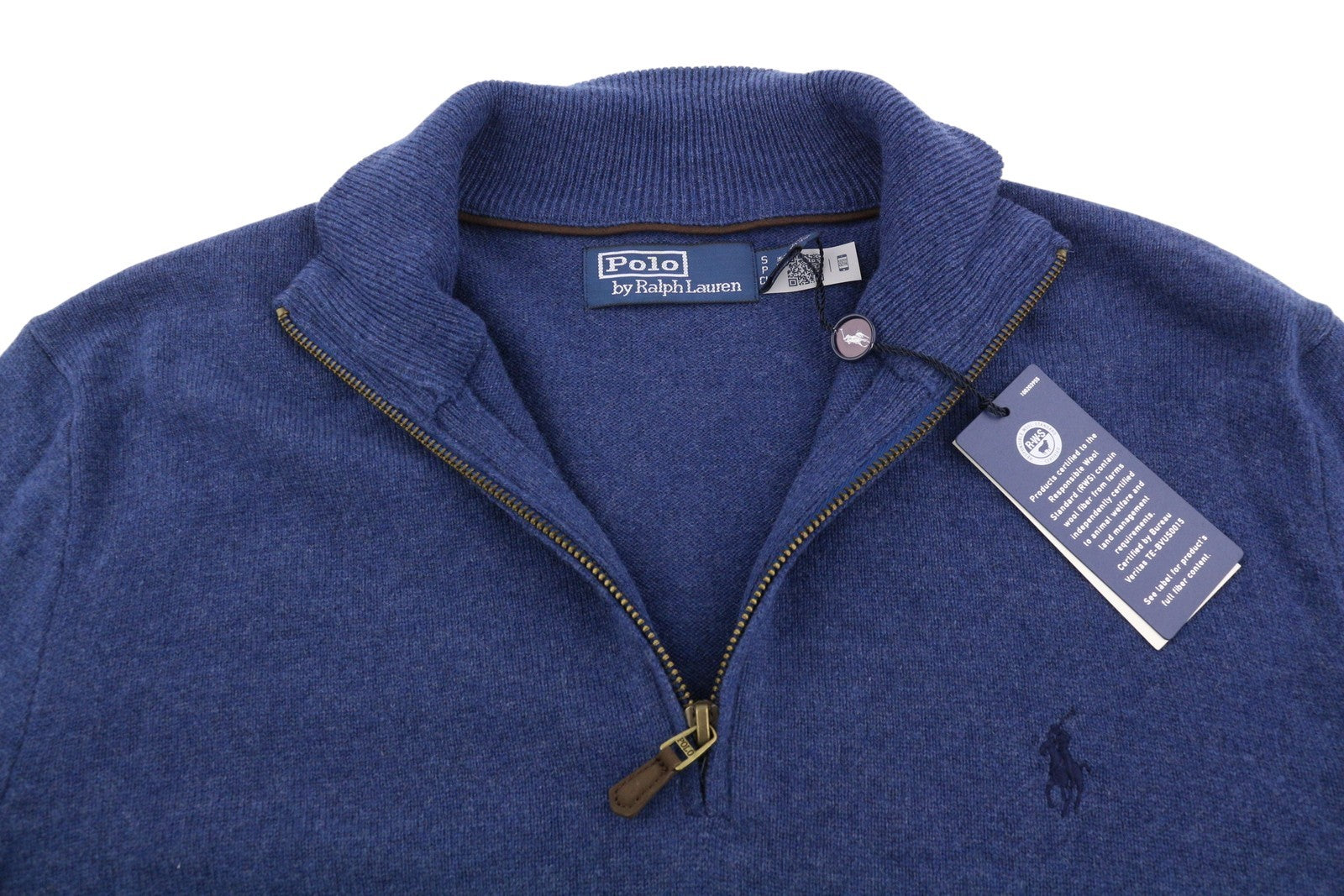 RALPH LAUREN Classics Navy Men Jumper S Blue Wool Tight Knit Half Zip RRP229