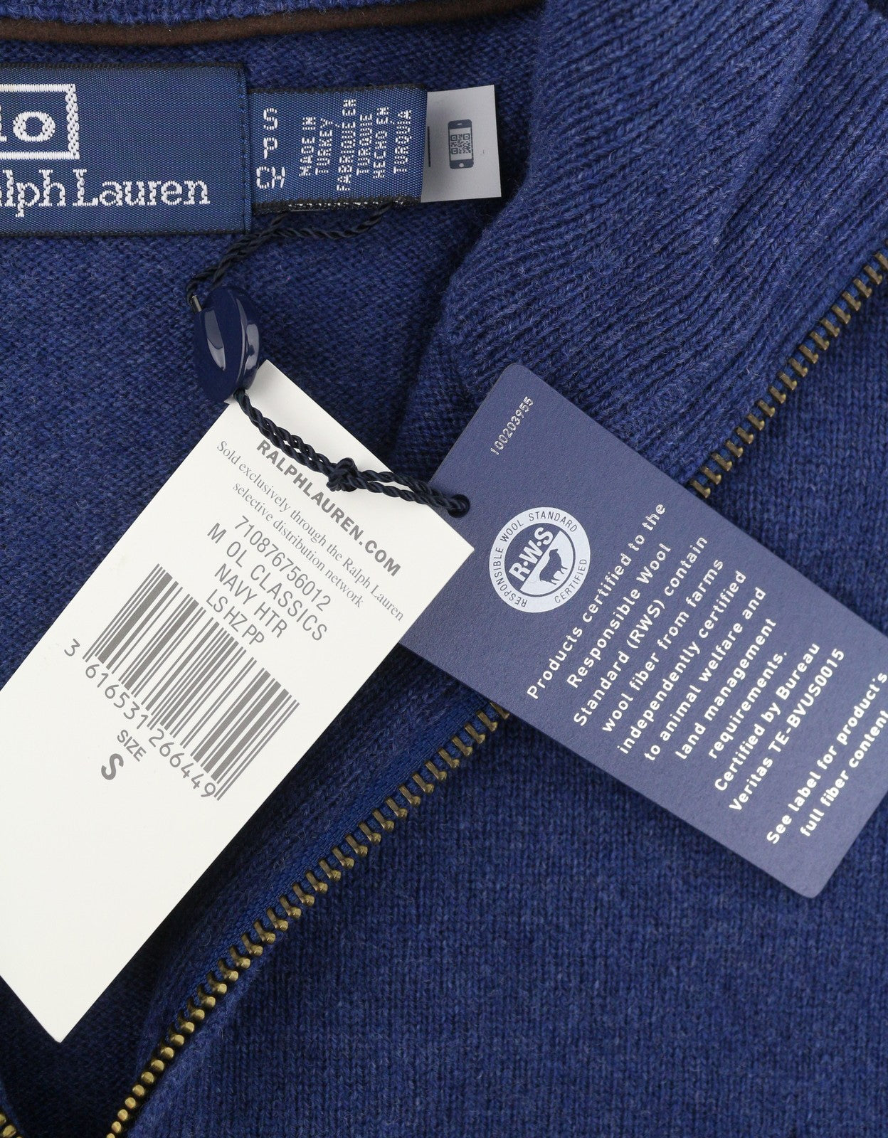 RALPH LAUREN Classics Navy Men Jumper S Blue Wool Tight Knit Half Zip RRP229