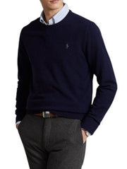 RALPH LAUREN Men Jumper L Dark Blue Wool Tight Knit Crew Neck Pullover RRP219