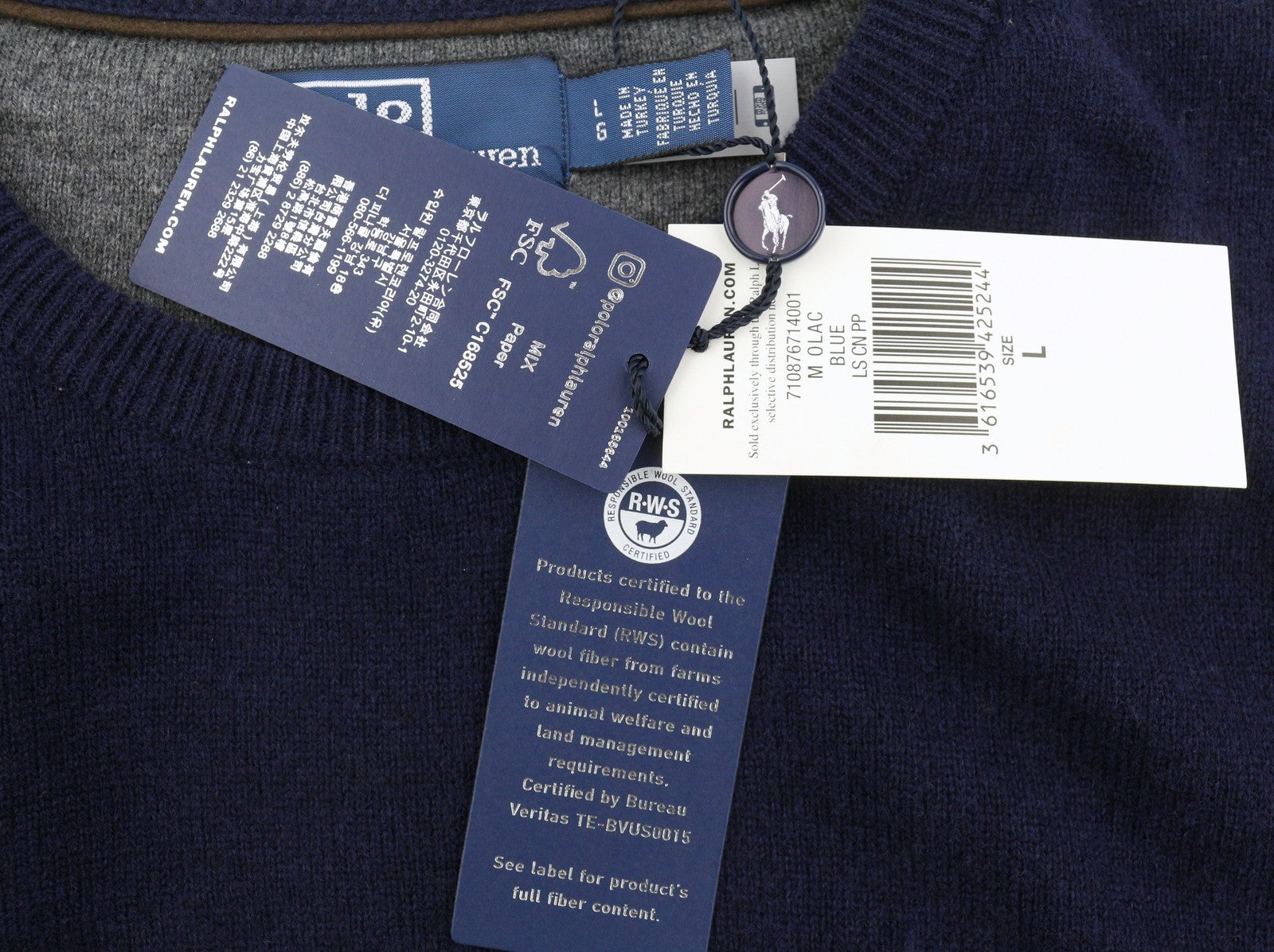 RALPH LAUREN Men Jumper L Dark Blue Wool Tight Knit Crew Neck Pullover RRP219