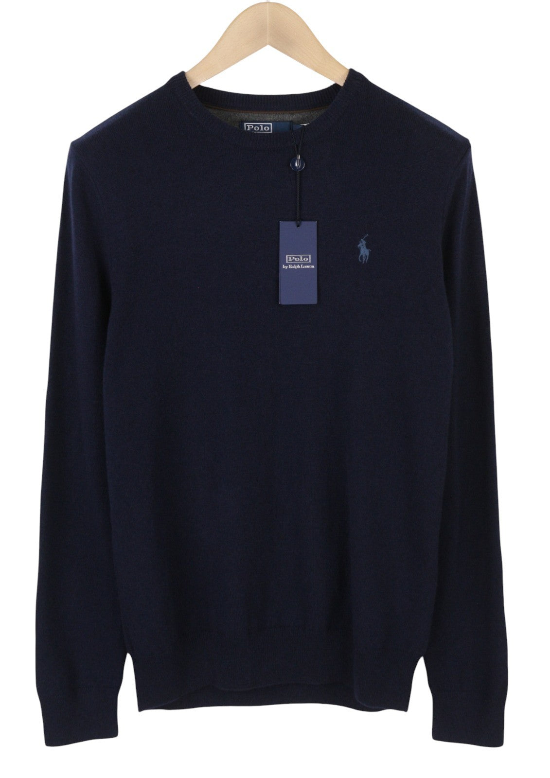 RALPH LAUREN Men Jumper L Dark Blue Wool Tight Knit Crew Neck Pullover RRP219