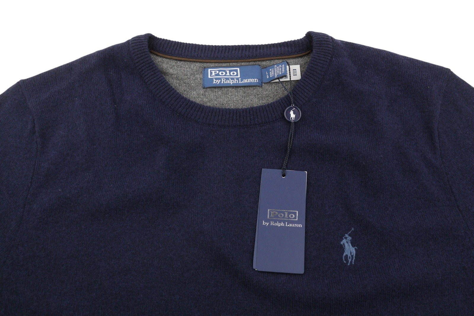 RALPH LAUREN Men Jumper L Dark Blue Wool Tight Knit Crew Neck Pullover RRP219