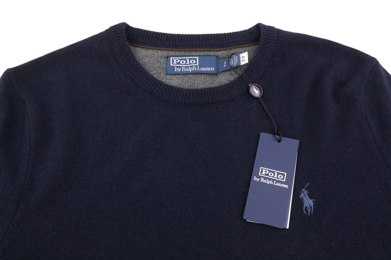 RALPH LAUREN Men Jumper S Dark Blue Wool Tight Knit Crew Neck Pullover RRP219