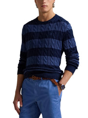 RALPH LAUREN Classics Blue Men Jumper M Blue Striped Cable Knit Pullover RRP258