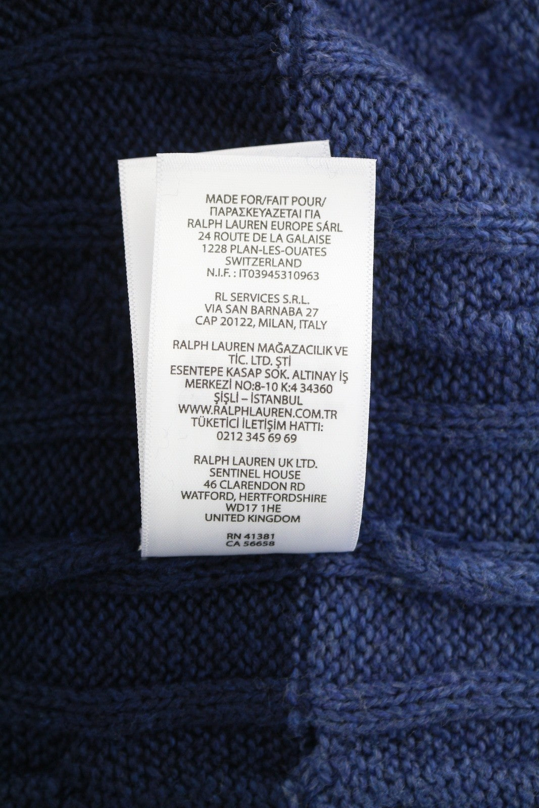 RALPH LAUREN Classics Blue Men Jumper M Blue Striped Cable Knit Pullover RRP258