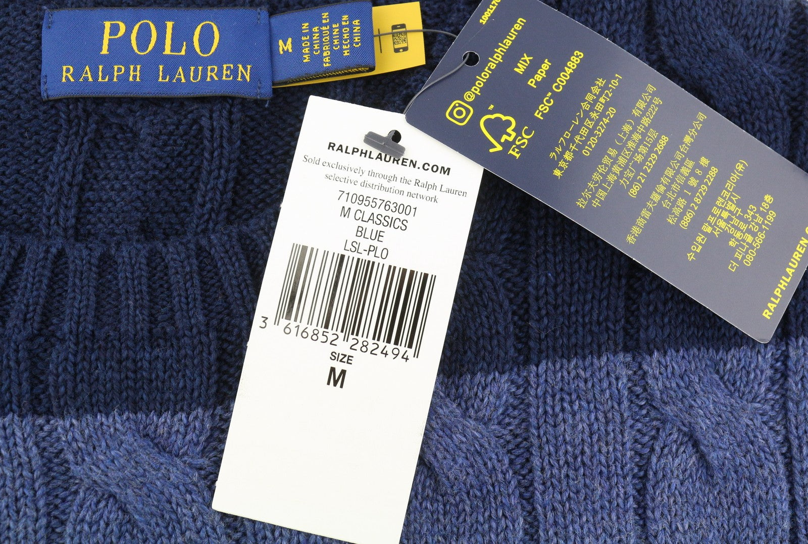 RALPH LAUREN Classics Blue Men Jumper M Blue Striped Cable Knit Pullover RRP258