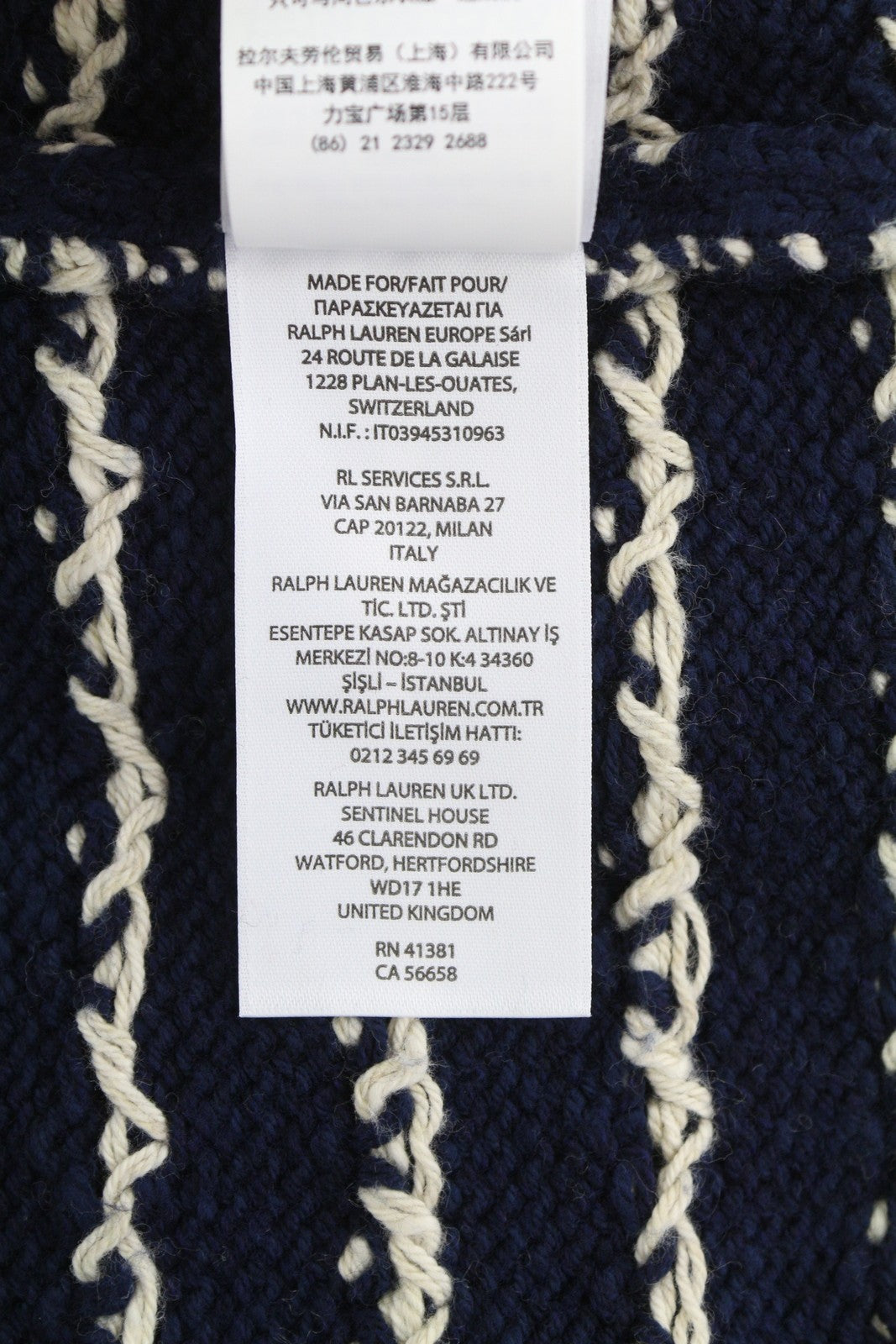 RALPH LAUREN Men Jumper M Dark Blue Cashmere Blend Tight Knit Pullover RRP299