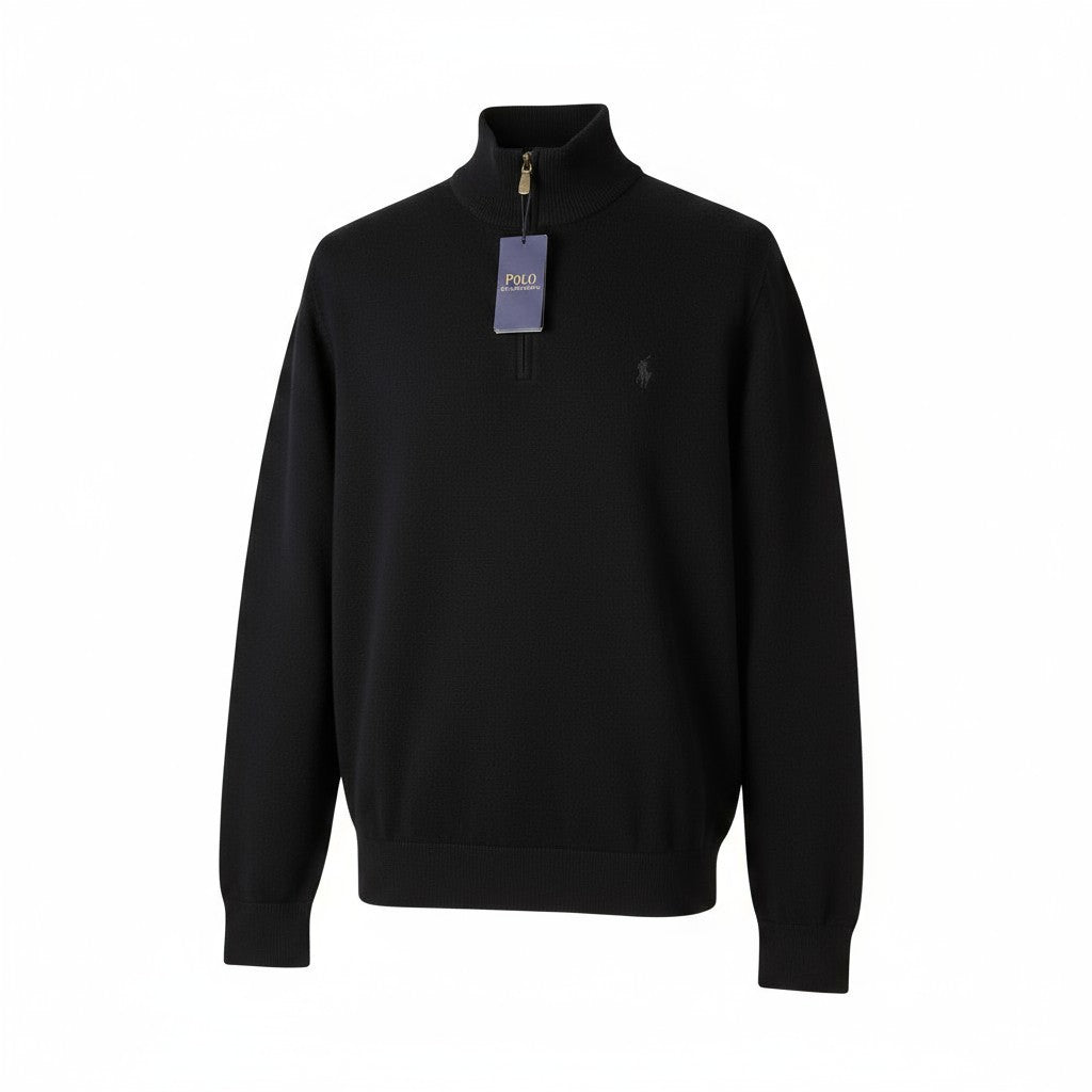 RALPH LAUREN Classic Pullover Men Jumper 2XL Black Half Zip Neck Wool RRP239