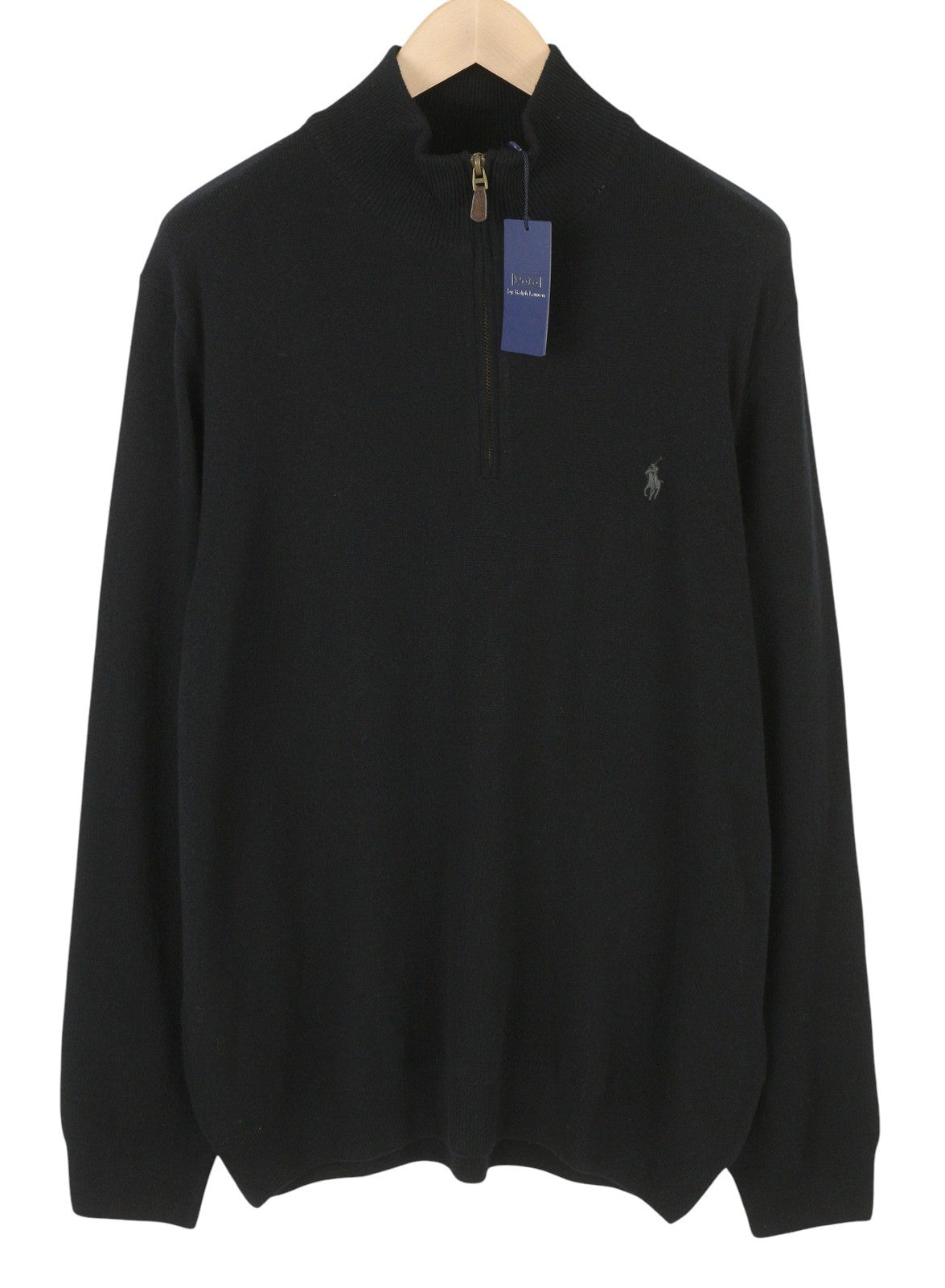 RALPH LAUREN Classic Pullover Men Jumper 2XL Black Half Zip Neck Wool RRP239