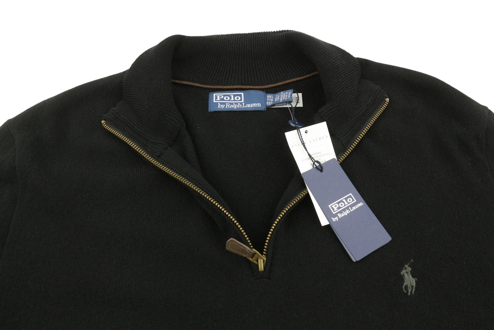 RALPH LAUREN Classic Pullover Men Jumper 2XL Black Half Zip Neck Wool RRP239