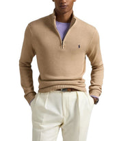 RALPH LAUREN Classic Pullover Men Jumper XL Brown Melange Half Zip Neck RRP239