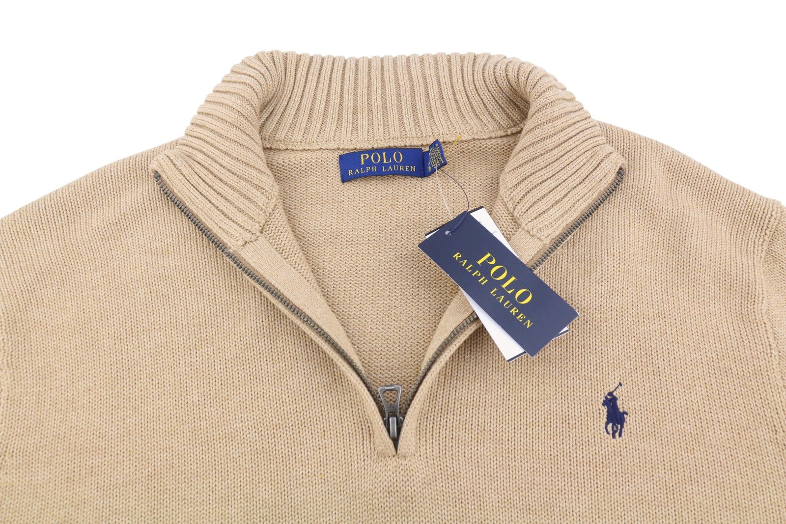 RALPH LAUREN Classic Pullover Men Jumper XL Brown Melange Half Zip Neck RRP239