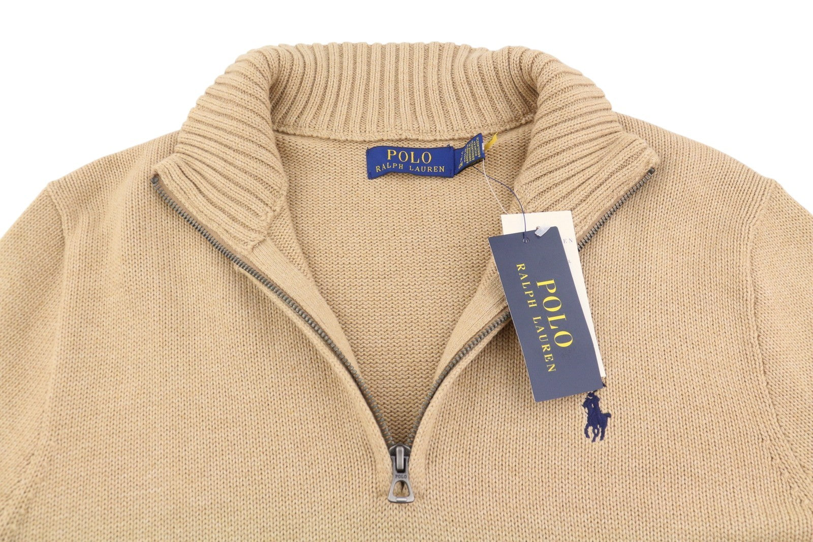 RALPH LAUREN Classic Pullover Men Jumper S Brown Melange Half Zip Neck RRP239