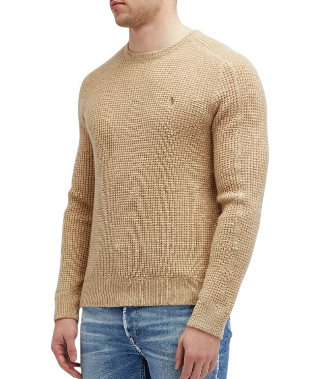 RALPH LAUREN Classics Brown Men Jumper L Wool Alpaca Waffle Knit Pullover RRP266