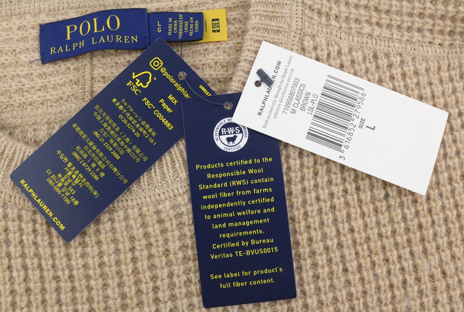 RALPH LAUREN Classics Brown Men Jumper L Wool Alpaca Waffle Knit Pullover RRP266