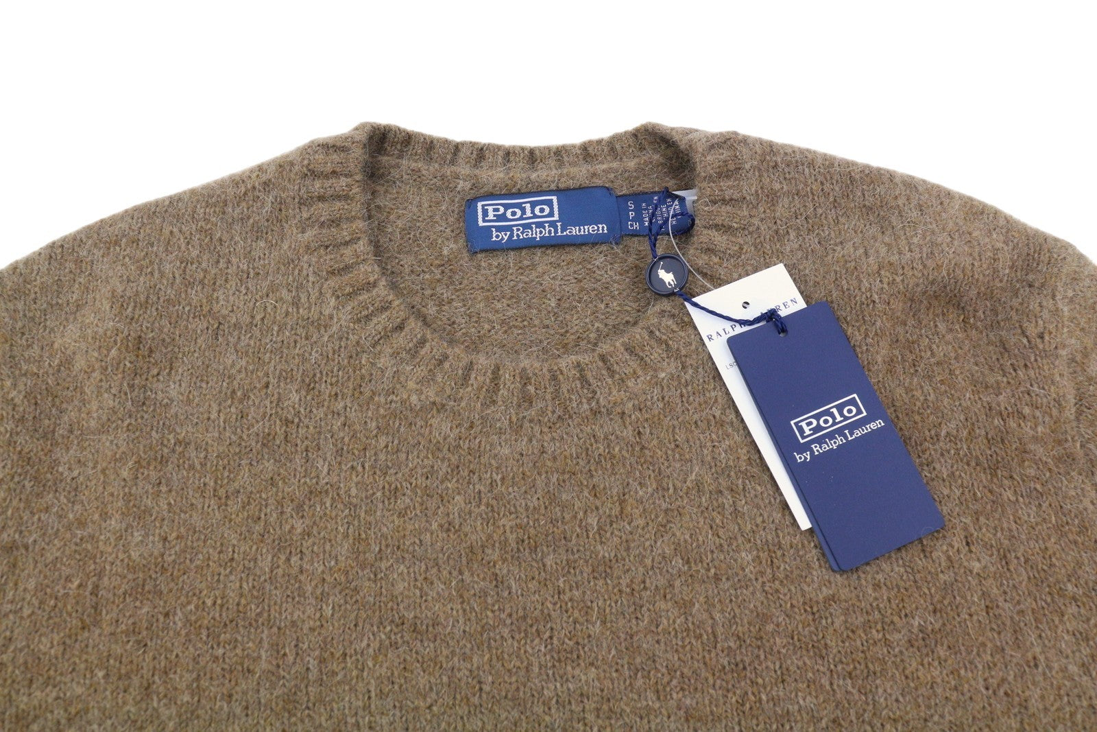 RALPH LAUREN Men Jumper S Brown Melange Wool Alpaca Blend Elbow Patches Pullover