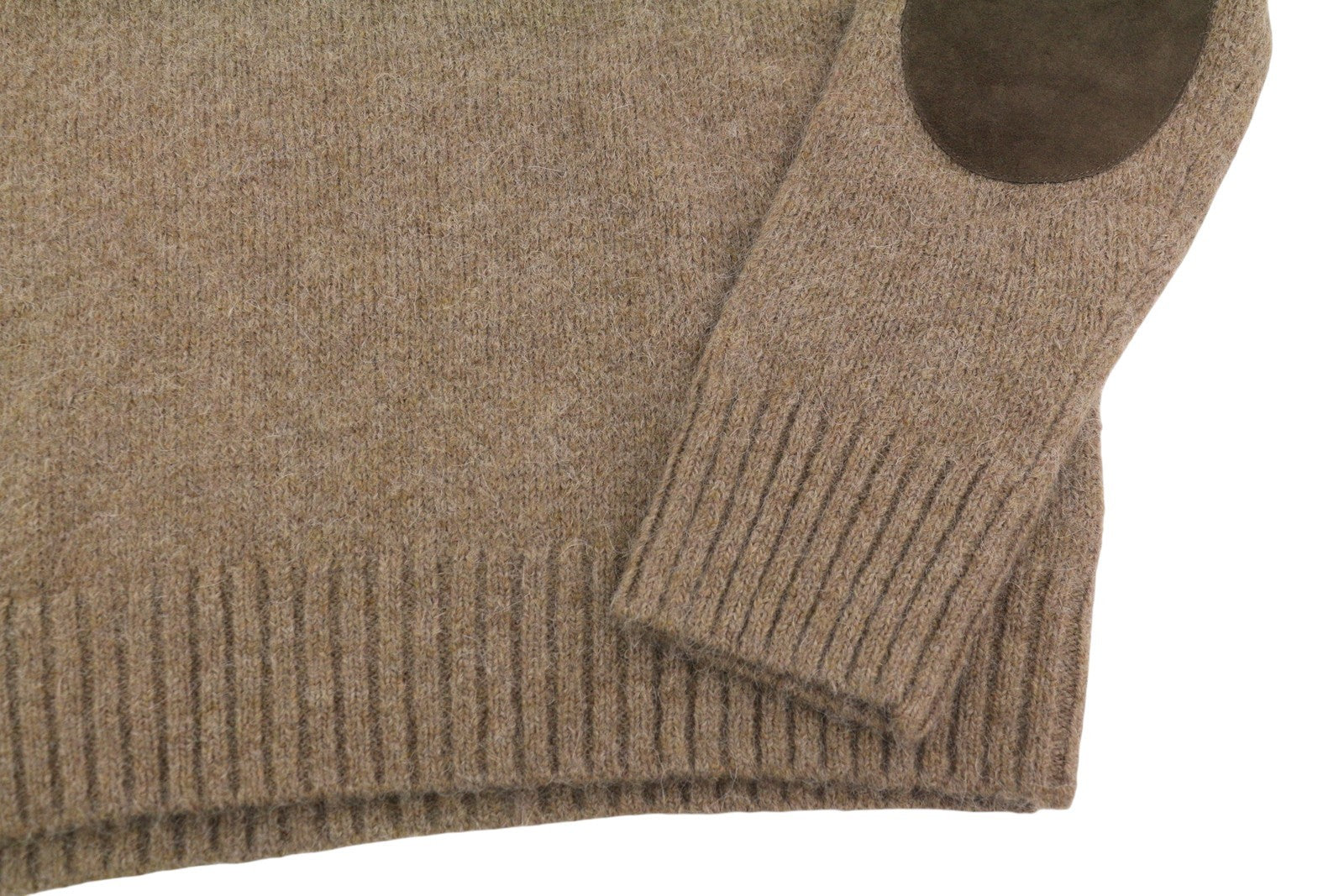 RALPH LAUREN Men Jumper S Brown Melange Wool Alpaca Blend Elbow Patches Pullover