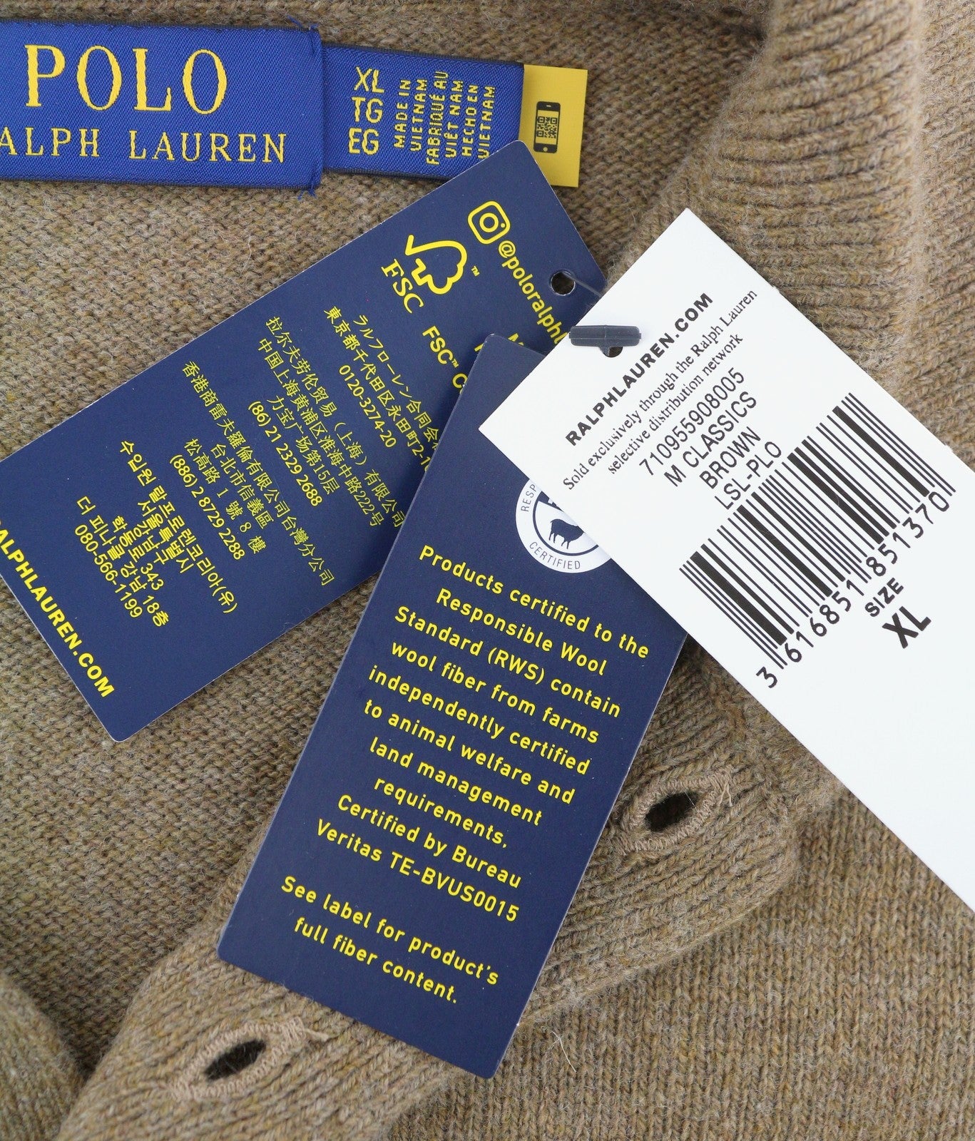 RALPH LAUREN Classics Brown Men Jumper XL Wool Blend Polo Neck Pullover RRP220