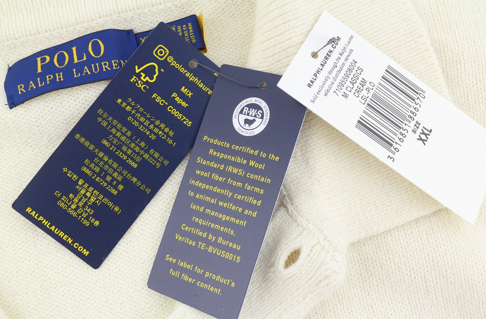 RALPH LAUREN Classics Cream Men Jumper 2XL Wool Blend Polo Neck Pullover RRP220