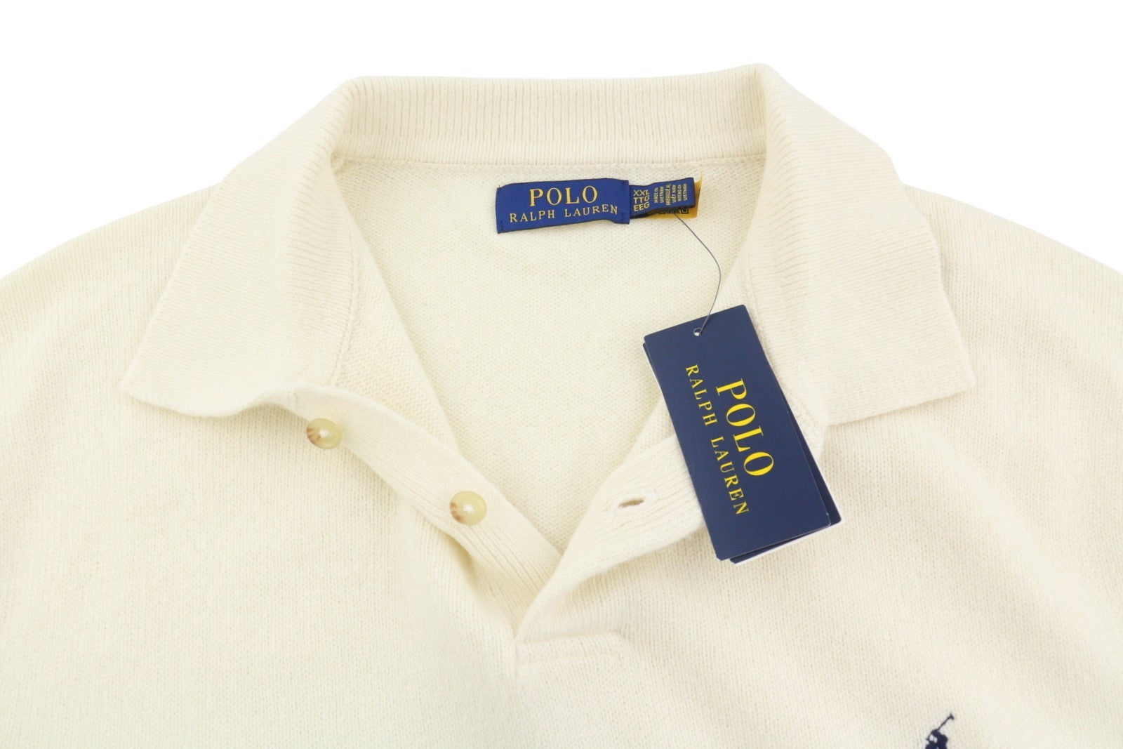 RALPH LAUREN Classics Cream Men Jumper 2XL Wool Blend Polo Neck Pullover RRP220